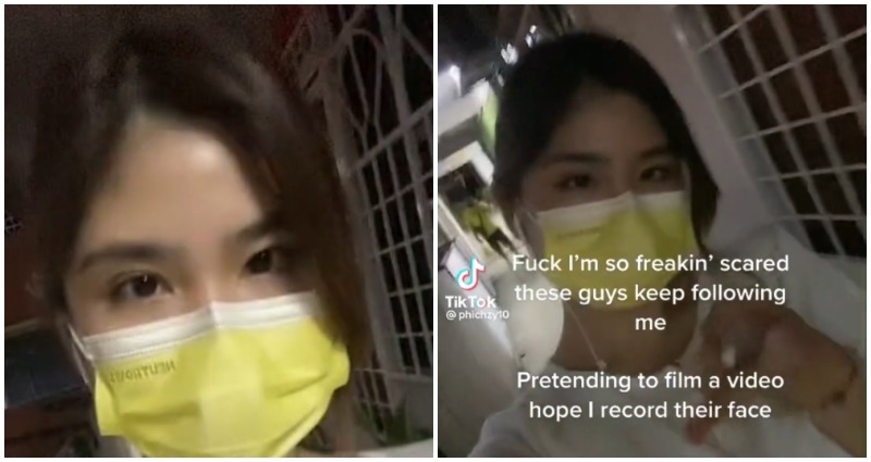 Frightened Malaysian woman films TikTok video to capture the faces of the men following her