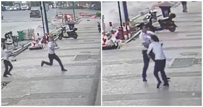 Video shows miraculous moment a man catches toddler falling from sixth floor of building in China