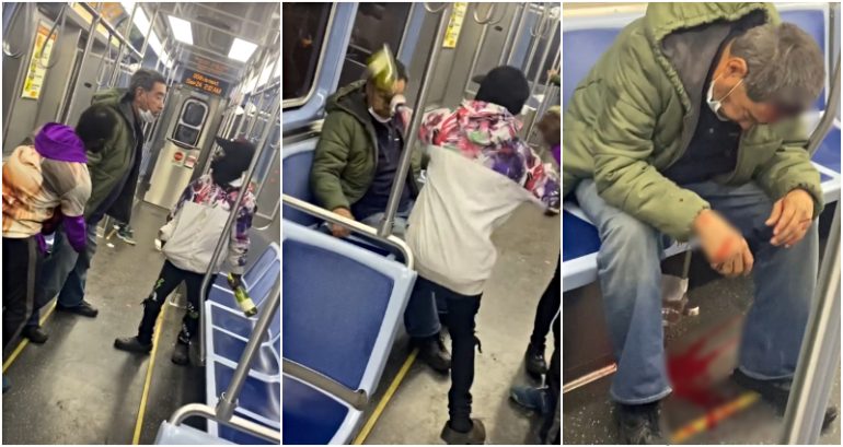 Elderly Asian man left bleeding profusely after robbers smash his skull with his own wine bottle on Chicago train