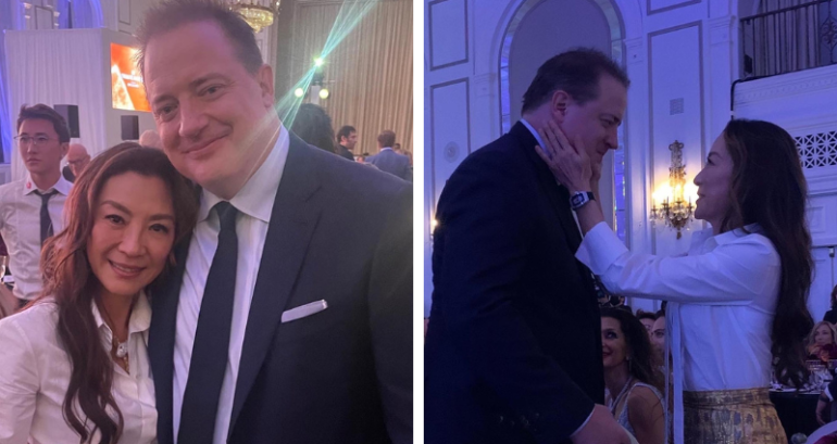 Actors Michelle Yeoh and Brendan Fraser reunite after 14 years