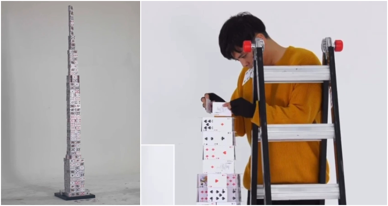 Chinese man sets world record with 50-story house of cards built in 5 hours