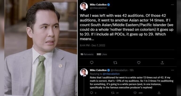 Mike Cabellon claims a third of Asian American roles he auditioned for went to white actors