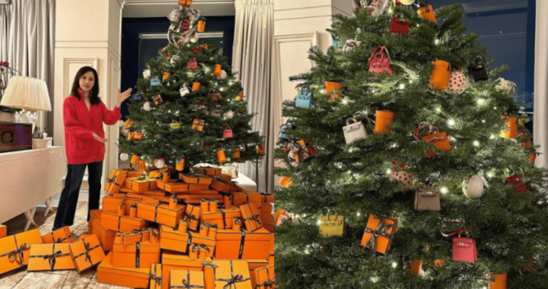 Former Hong Kong TV host ignites criticism for Christmas trees decorated with Hermès boxes