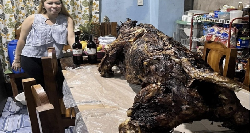 Netizens poke fun at ‘dinosaur’ lechon served at Filipino family’s NYE dinner