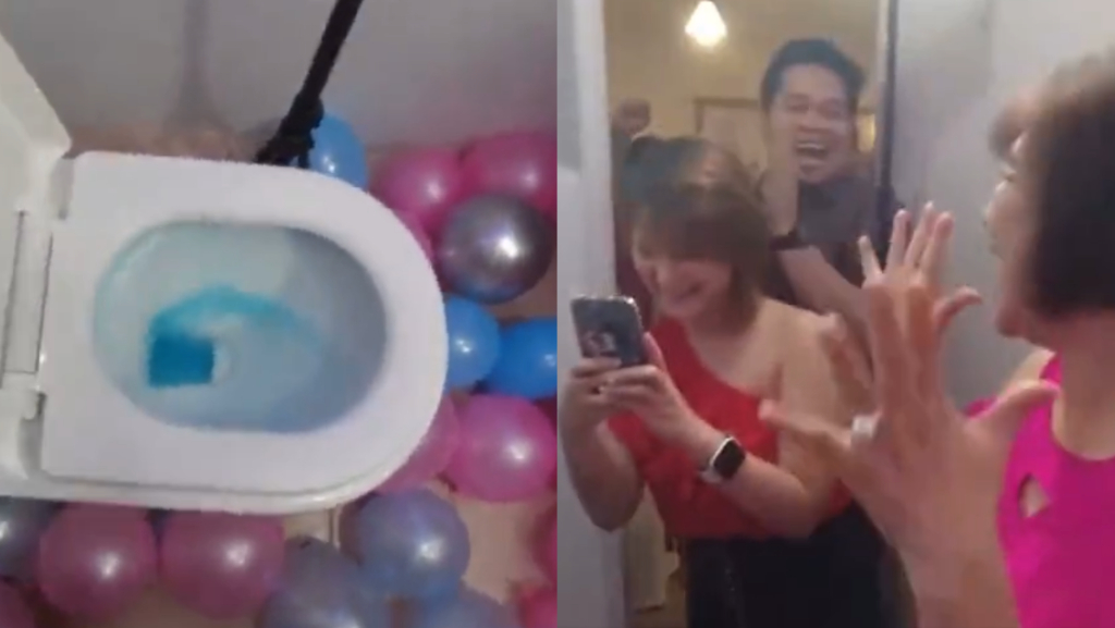 Filipino couple shares video of their budget-friendly gender reveal in a toilet