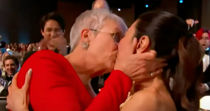 Jamie Lee Curtis kisses Michelle Yeoh