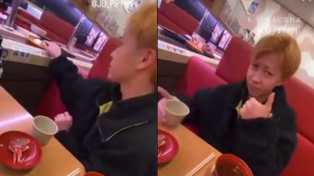 Viral video of Japanese student licking conveyer belt sushi prompts(02)