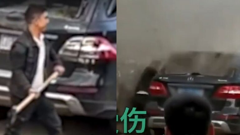 Video captures axe-wielding man in China destroying ex-boss’s Mercedes-Benz