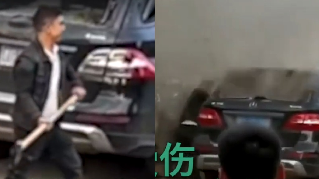 Footage of a man with an axe