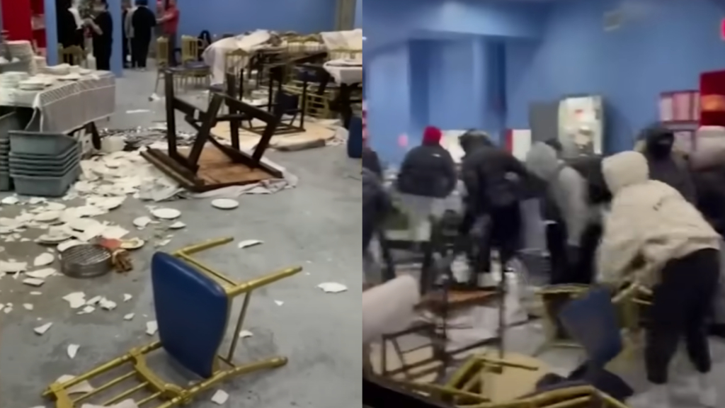 Footage of teens vandalizing a restaurant