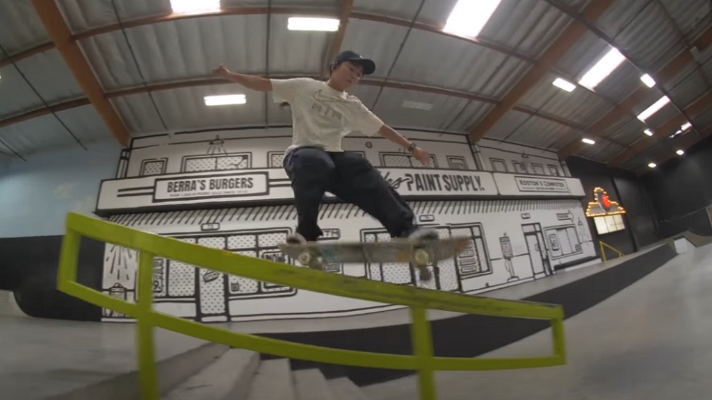 Funa Nakayama grinding on a rail