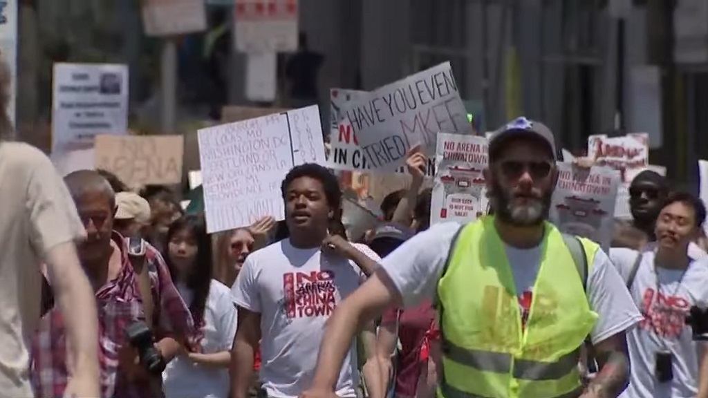 Protestors against the proposed 76ers arena