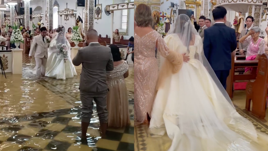 Watch Filipino bride walks down flooded aisle after Typhoon Doksuri(02)