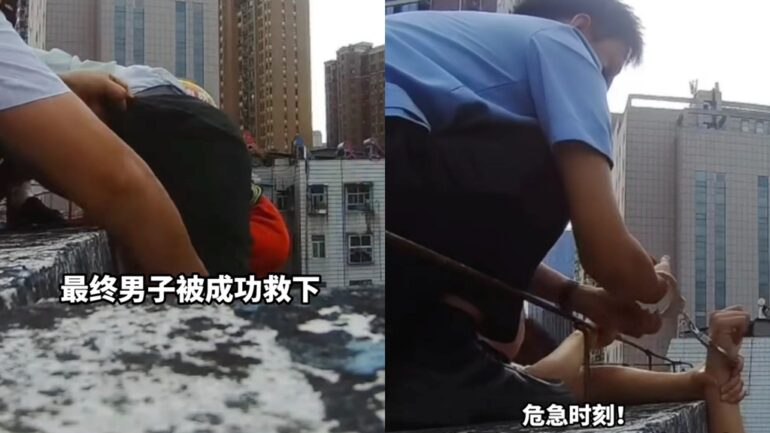 Chinese police officer goes viral for handcuffing himself to suicidal man to save his life