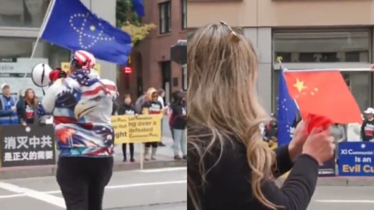 Video of APEC protester attempting to light Chinese flag on fire goes viral