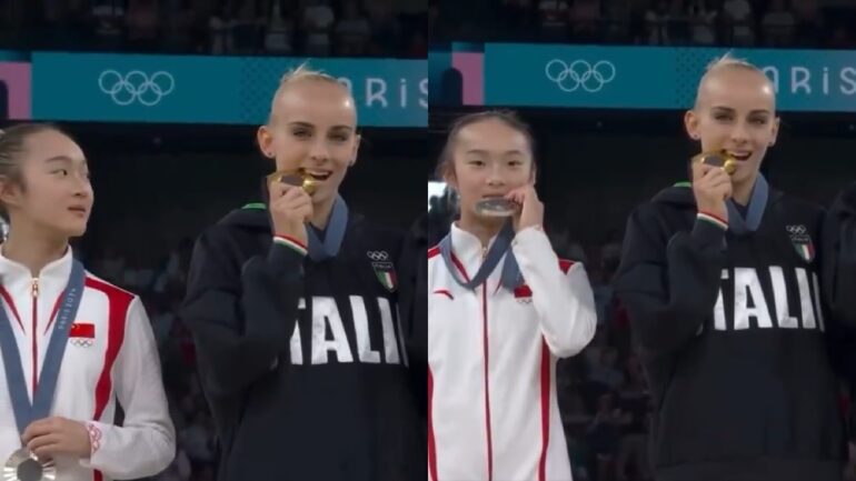 Watch: Chinese gymnast mimics Italian athletes in wholesome Olympics podium moment