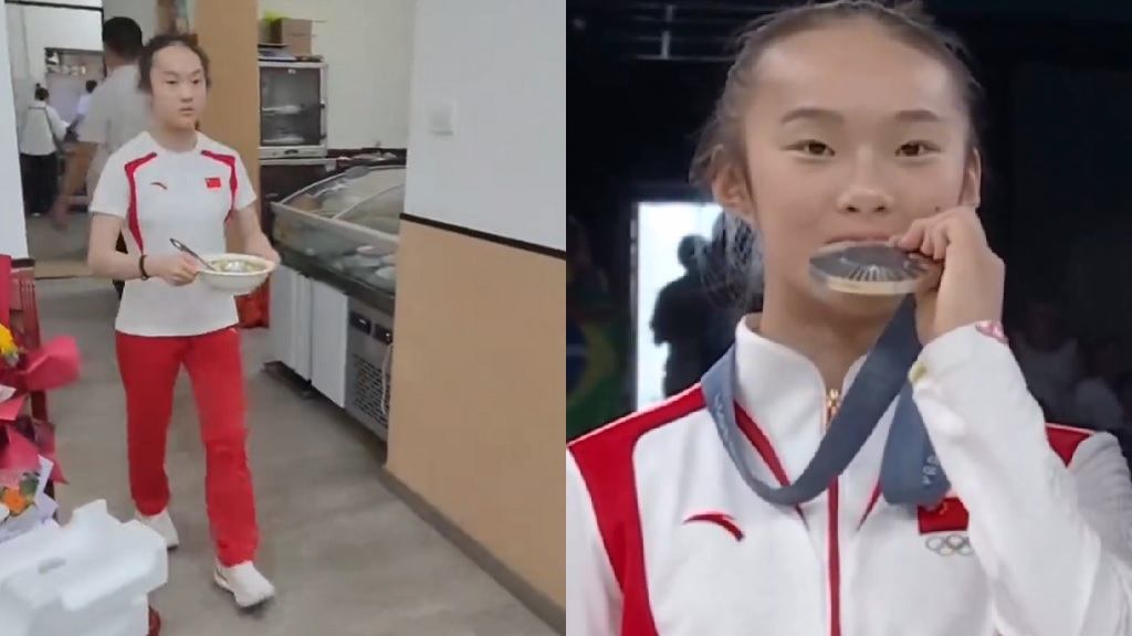 Viral Chinese Olympian helps at parents’ restaurant after return from