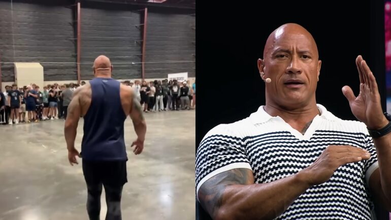 Dwayne Johnson meets with Georgia high school football team after tragic shooting