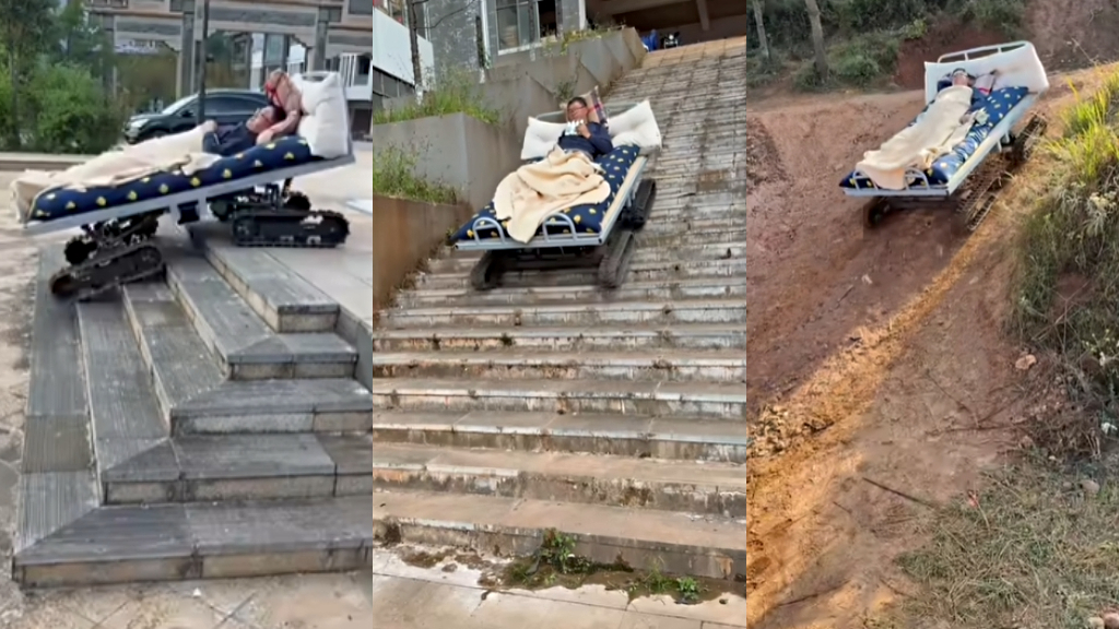 Watch: Chinese man invents bed that climbs stairs, steep hills