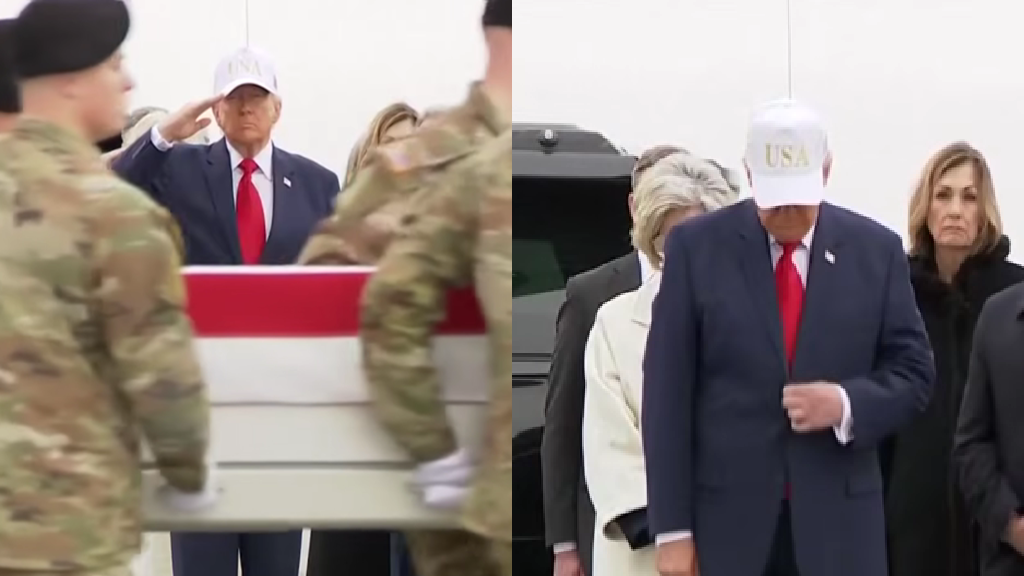 Trump criticized for wearing hat while honoring soldiers killed in Kuwait drone strike